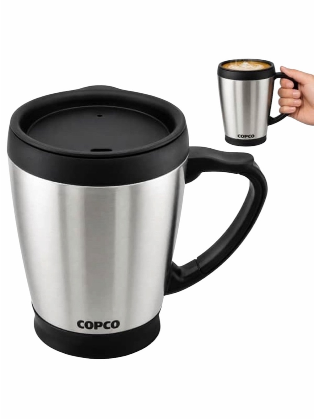10/$25🦋 Copco Desktop Stainless Steel Coffee Mug With Easy Grip Handle -16 oz.